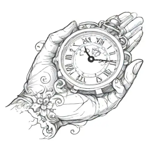 newborn hand and clock   tattoo design idea