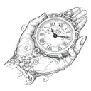 newborn hand and clock   tattoo design idea