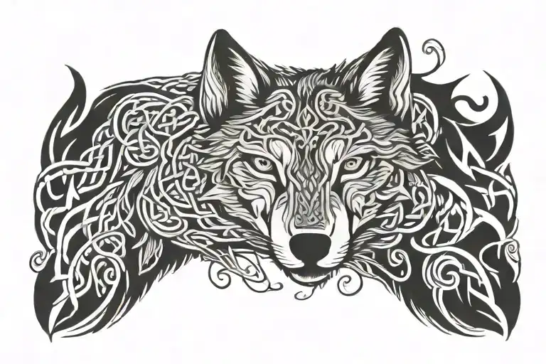 Wolf traditional strong tattoo black bold forward face facing evil dark expanding Celtic knots Viking  tattoo design idea