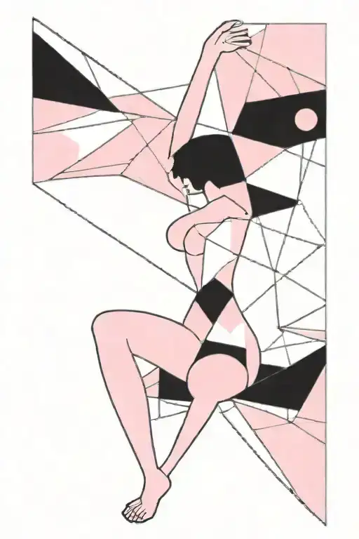 A minimalist tattoo of a nude graphic silhouette surrounded by abstract pink shapes, symbolizing your interest in nude graphics and creating a pink world around you tattoo design idea