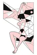 A minimalist tattoo of a nude graphic silhouette surrounded by abstract pink shapes, symbolizing your interest in nude graphics and creating a pink world around you tattoo design idea