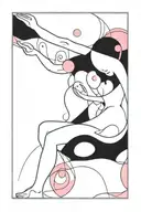 A minimalist tattoo of a nude graphic silhouette surrounded by abstract pink shapes, symbolizing your interest in nude graphics and creating a pink world around you tattoo design idea