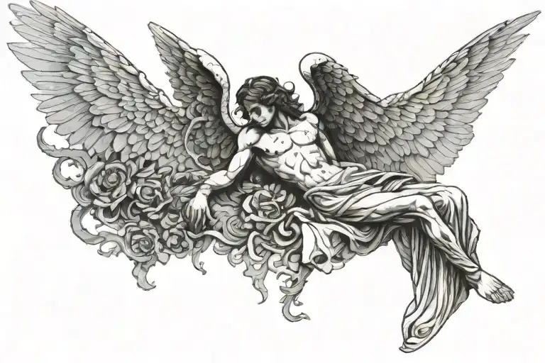 fallen angel with ancient history art background  tattoo design idea