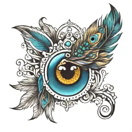 half peacock feather and half trishul Indian goddess  tattoo design idea