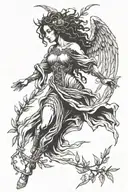 death angel dancing gracefully with Olive Branch tattoo design idea