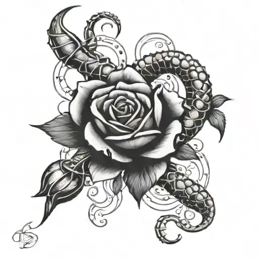 Scorpio and rose intertwined tattoo design idea