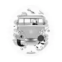 bus window whit universe tattoo design idea