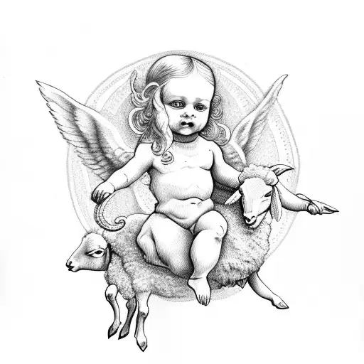 cherub riding a lamb tattoo design idea