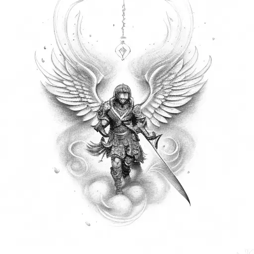 warrior cherub tattoo design idea