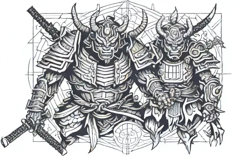 samurai vs demon oni tattoo design idea