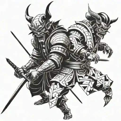 samurai vs demon oni tattoo design idea