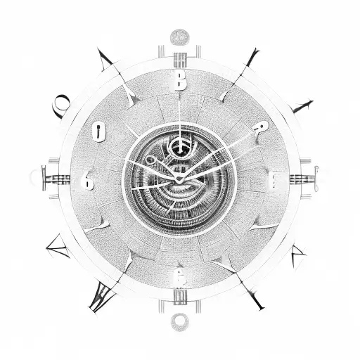 A detailed clock with Libra symbol as the face, surrounded by digital circuitry tattoo design idea