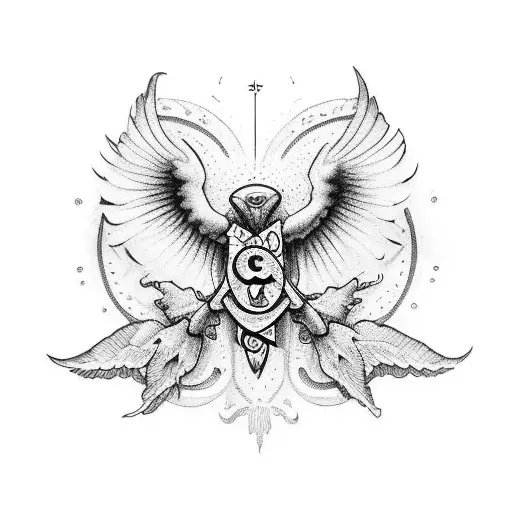 cruz con alas y una frase que diga "Dios es mi guia" tattoo design idea