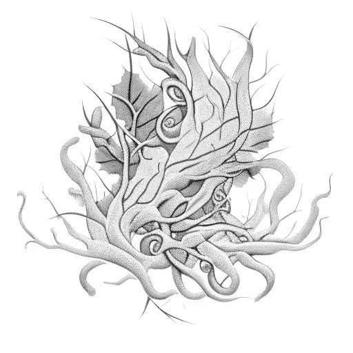 tendril, thorns, leaves tattoo design idea