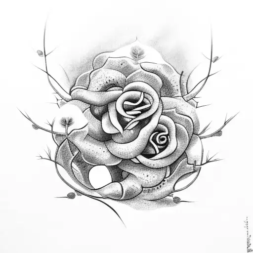 tendril, thorns, rosebuds, leaves tattoo design idea