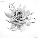 tendril, thorns, rosebuds, leaves tattoo design idea