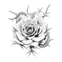 tendril, thorns, rosebuds, leaves tattoo design idea