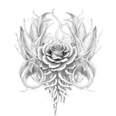 tendril, thorns, rosebuds, leaves tattoo design idea