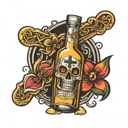 cross w tequila bottle tattoo design idea