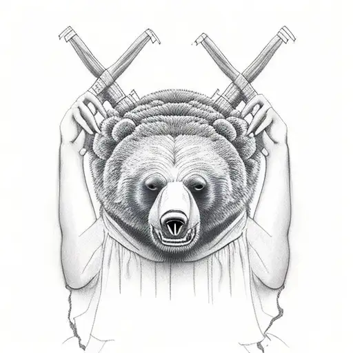 hear no evil speak no evil see no evil incorporating woman. grizzly bear. evergreen trees tattoo design idea