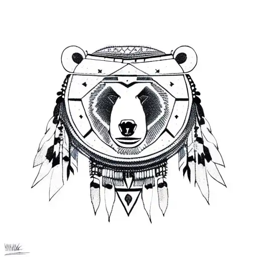 Bear with Native American headdress  tattoo design idea