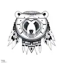Bear with Native American headdress  tattoo design idea