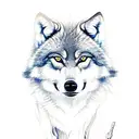 small wolf drinking water and its reflection in water as a bigger wolf and surrounded by nature tattoo design idea