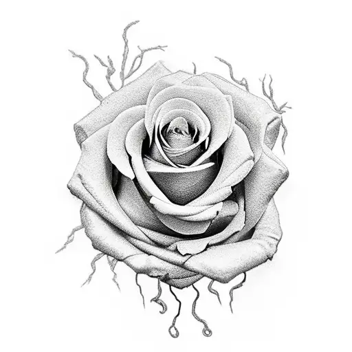 Roman numerals for January 25 2022 with roses growing up to shoulder where they meet a cloud and lightning coming down tattoo design idea