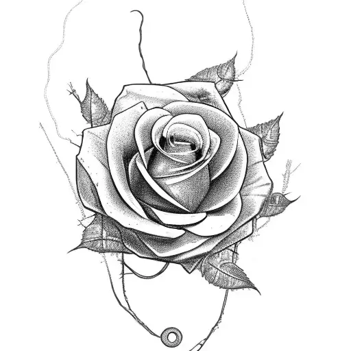 Roman numerals for January 25 2022 with roses growing up to shoulder where they meet a cloud and lightning coming down tattoo design idea