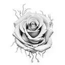 Roman numerals for January 25 2022 with roses growing up to shoulder where they meet a cloud and lightning coming down tattoo design idea