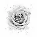 Roman numerals for January 25 2022 with roses growing up to shoulder where they meet a cloud and lightning coming down tattoo design idea