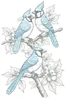 a cardinal and a blue jay perched on an apple tree branch tattoo design idea
