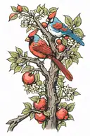 a cardinal and a blue jay perched on an apple tree branch tattoo design idea
