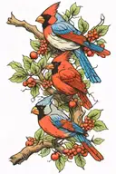 a cardinal and a blue jay perched on an apple tree branch tattoo design idea