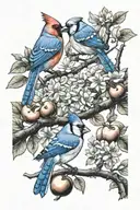 a cardinal and a blue jay perched on an apple tree branch tattoo design idea