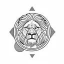 lion with mountains, sun, Palm tree, boats, birds, sea, Moon, fish, people tattoo design idea