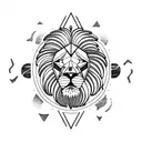 lion with mountains, sun, Palm tree, boats, birds, sea, Moon, fish, people tattoo design idea