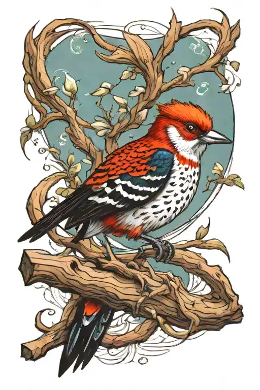 redhead woodpecker riding tattoo design idea