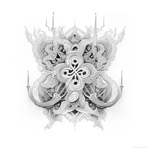 An intricate dotwork design incorporating a cross tattoo design idea