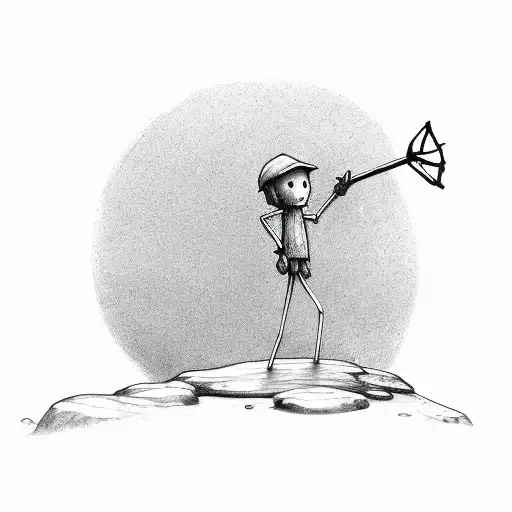 a small stick figure  looking up at a taller stick figure tattoo design idea