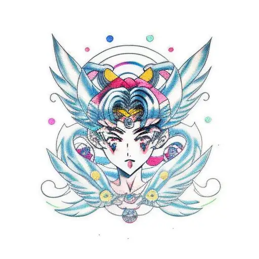 sailor moon transforming, with feathers flying around tattoo design idea
