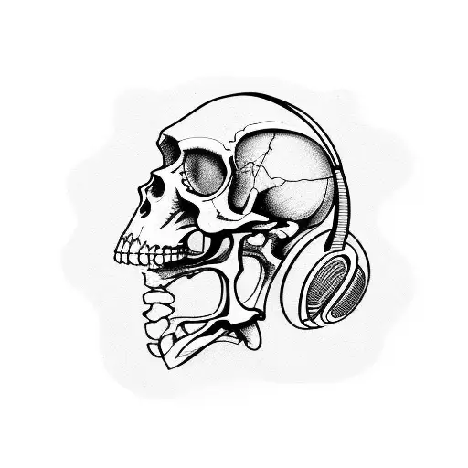 Skeleton listening to music tattoo design idea