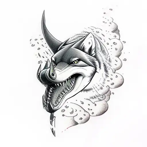 wolf and hammerhead shark tattoo design idea