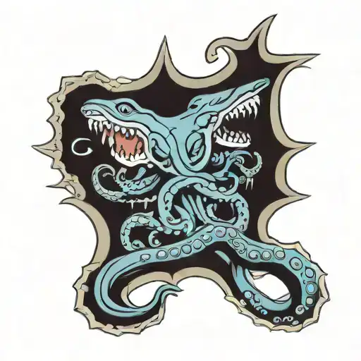 octopus smothering a shark tattoo design idea