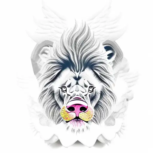 lion head with pig body with wings  tattoo design idea
