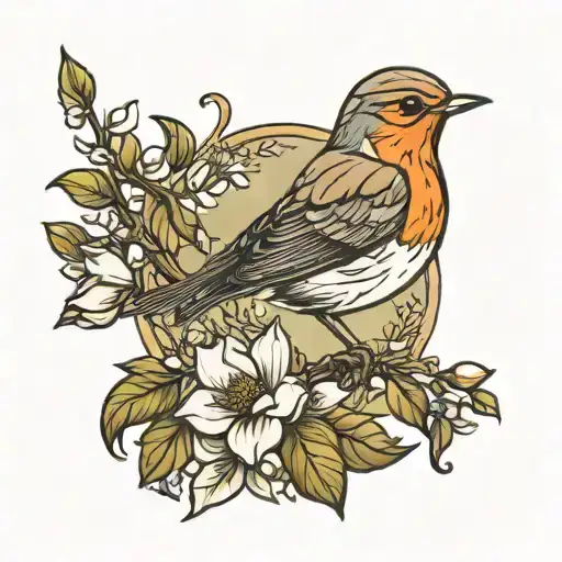 Robin, magnolia, white wine glass tattoo design idea