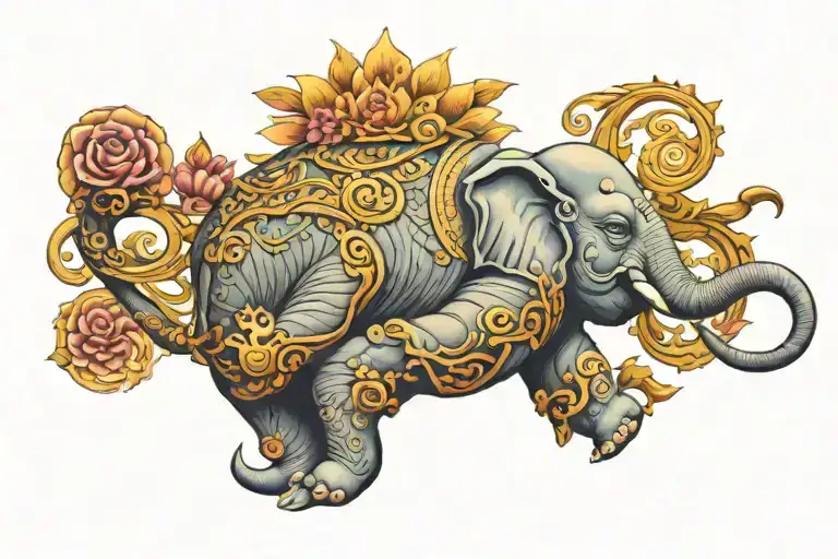 BUDDHA 6 ARMS ELEPHANT tattoo design idea