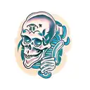 skeleton face and body holding a beer tattoo design idea