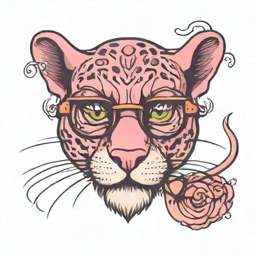 Pink Panther face with glasses  tattoo design idea