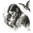 A tattoo design featuring a mother embracing her teenage son, symbolizing the bond between them despite the painful divorce and a new beginning in life tattoo design idea